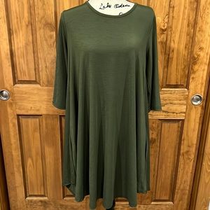 L&B olive flutter dress 3/4 sleeves w/ side pockets